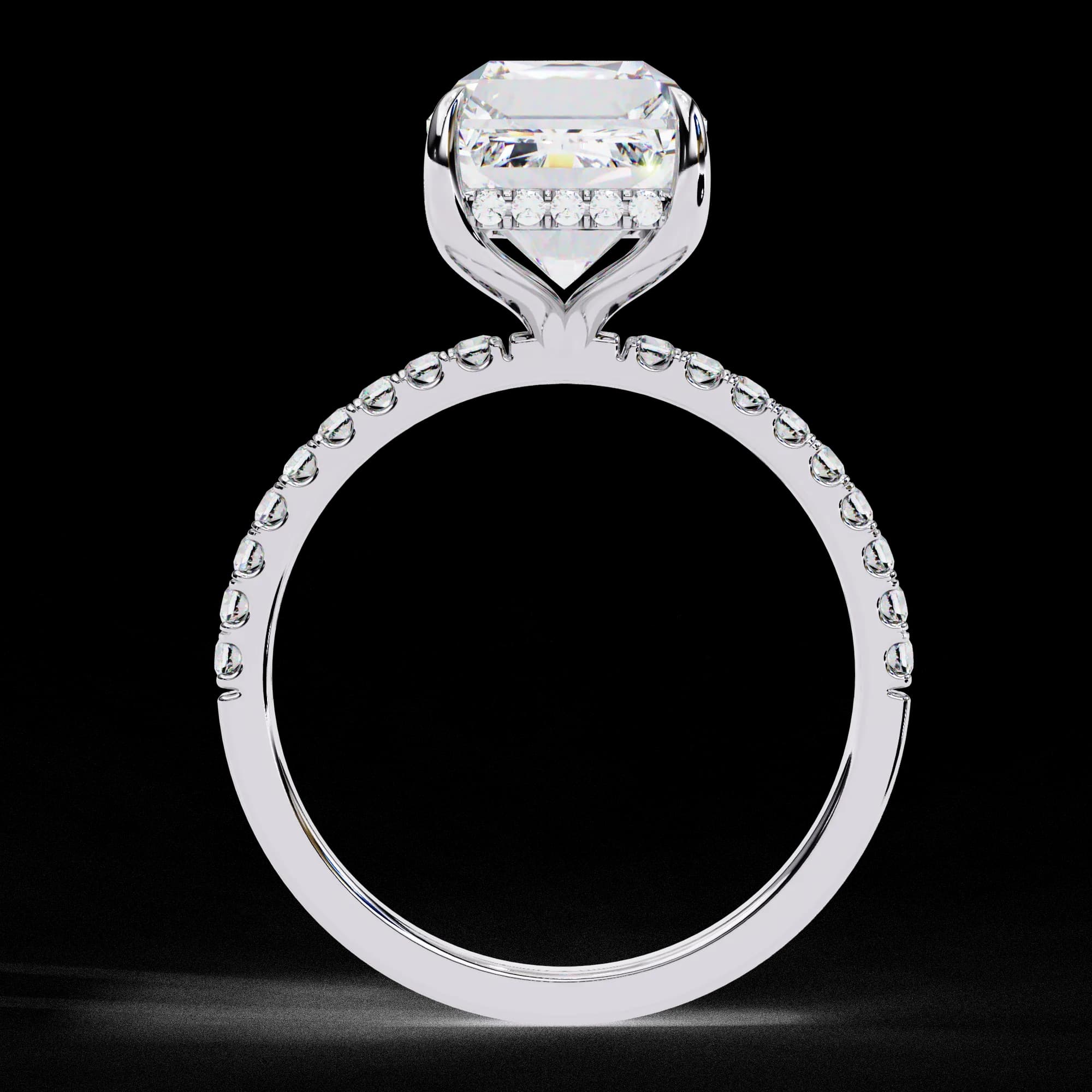 Through-finger view showing the hidden halo in white gold
