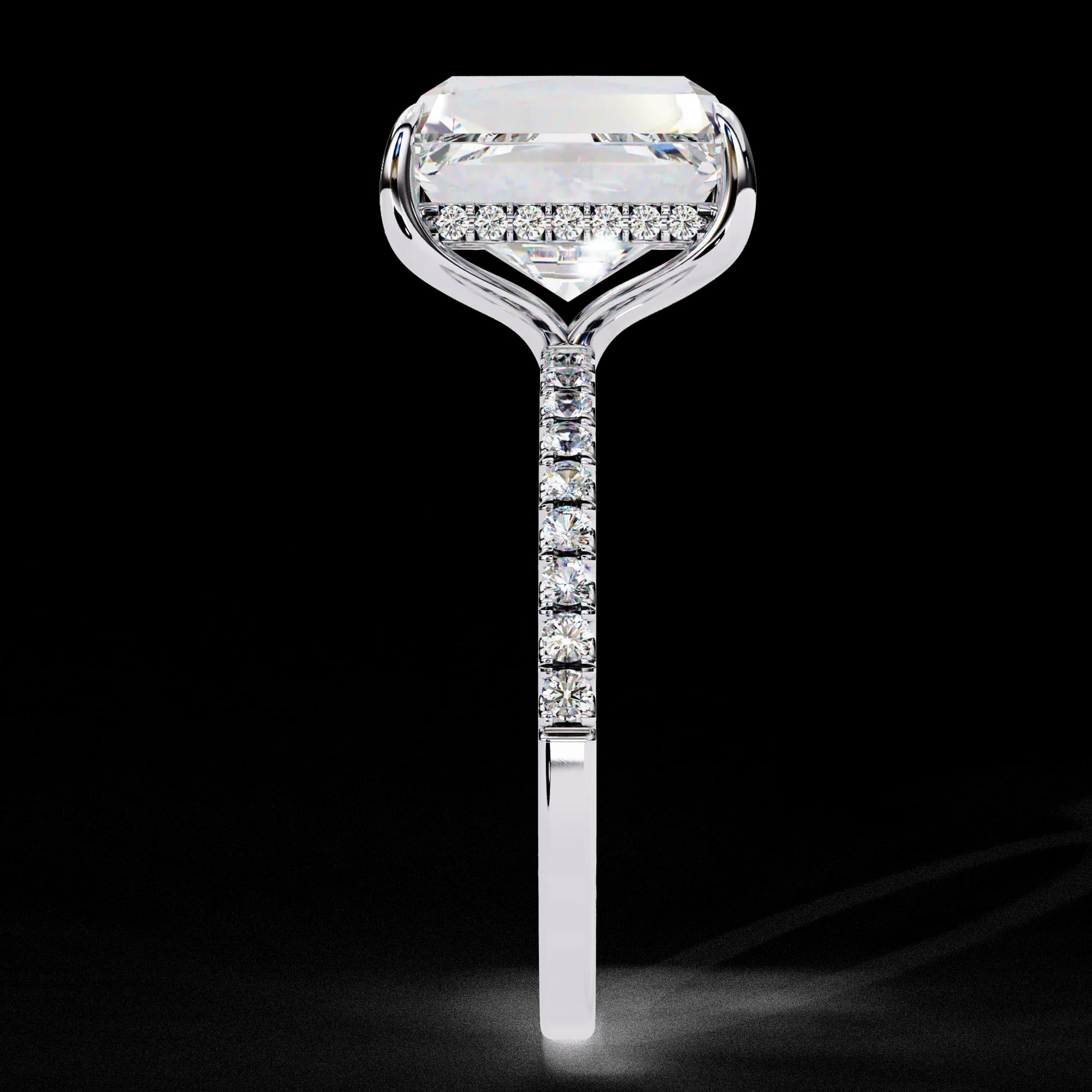 Side profile of the basket setting in white gold