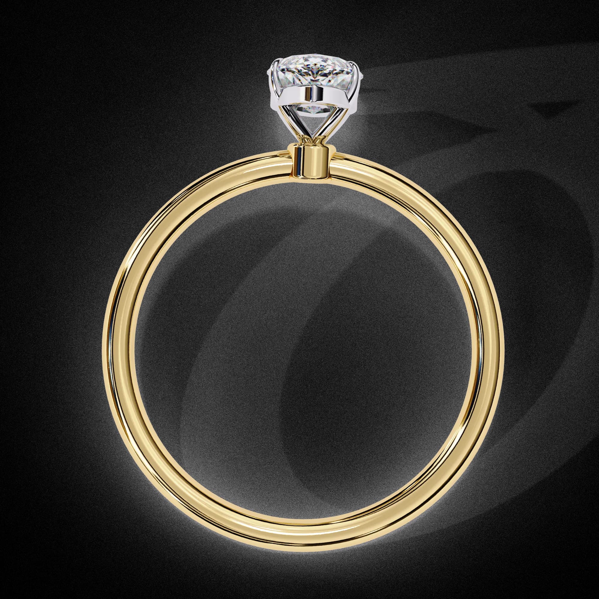 Marquise cut lab grown diamond solitaire engagement ring in yellow gold, through-finger view