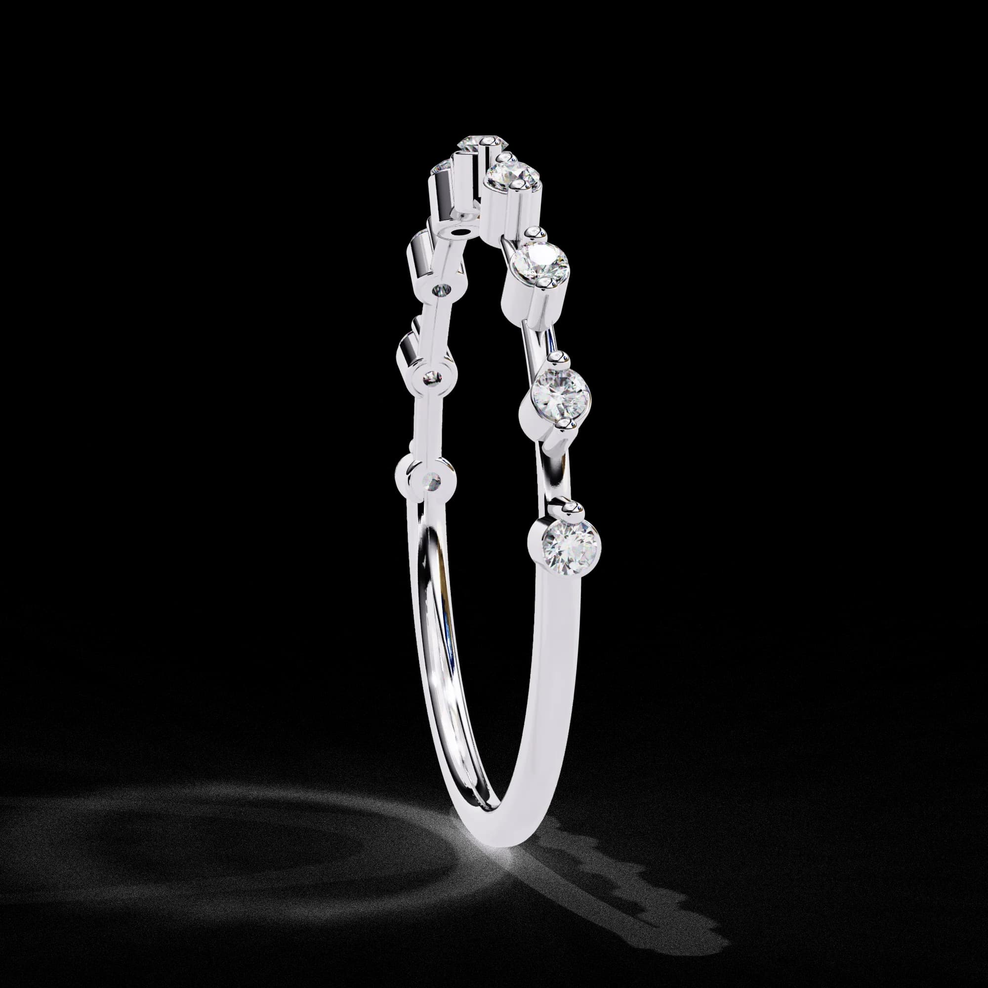 Round lab grown diamond station wedding band in white gold, side profile view