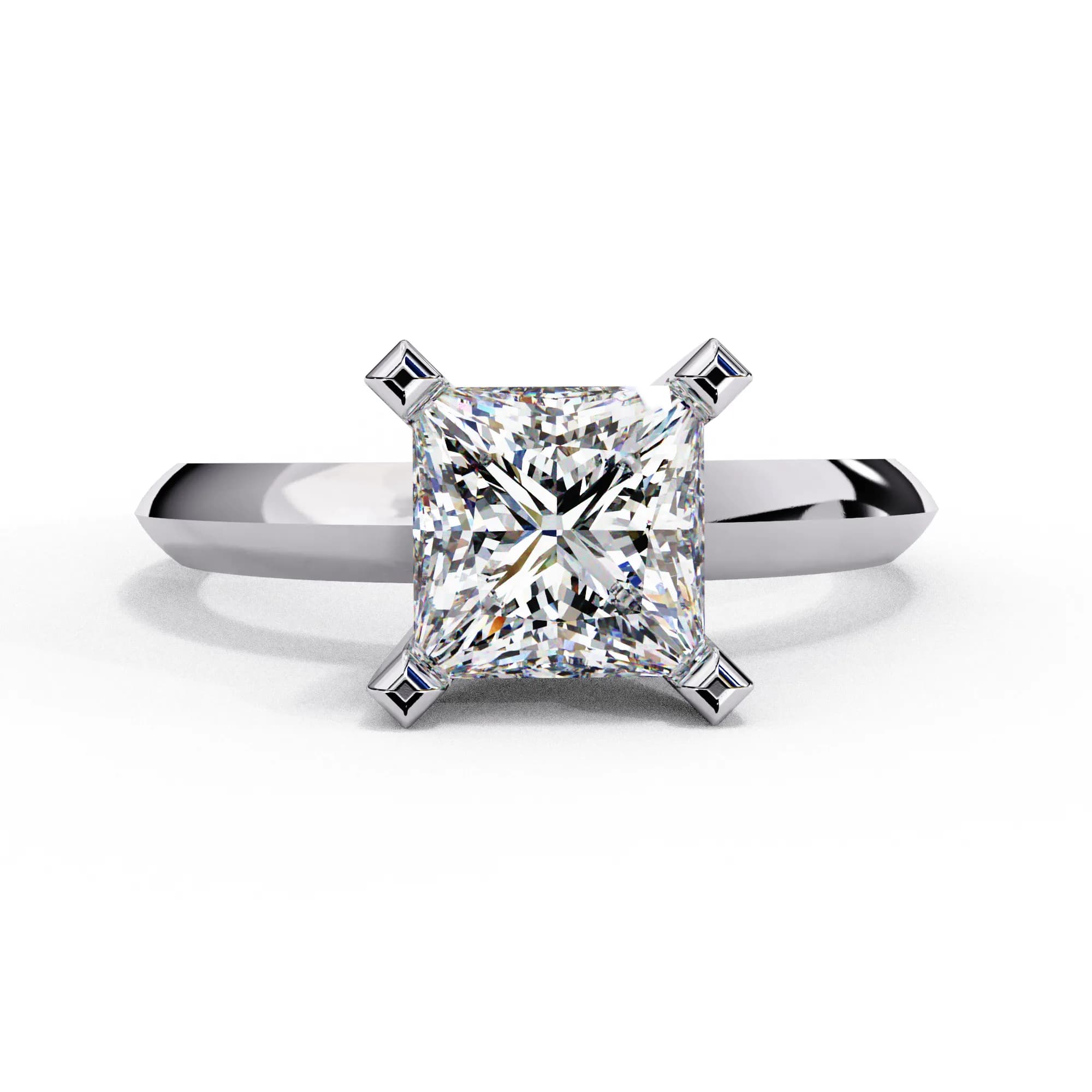 Princess cut lab grown diamond knife-edge solitaire engagement ring in white gold, front view