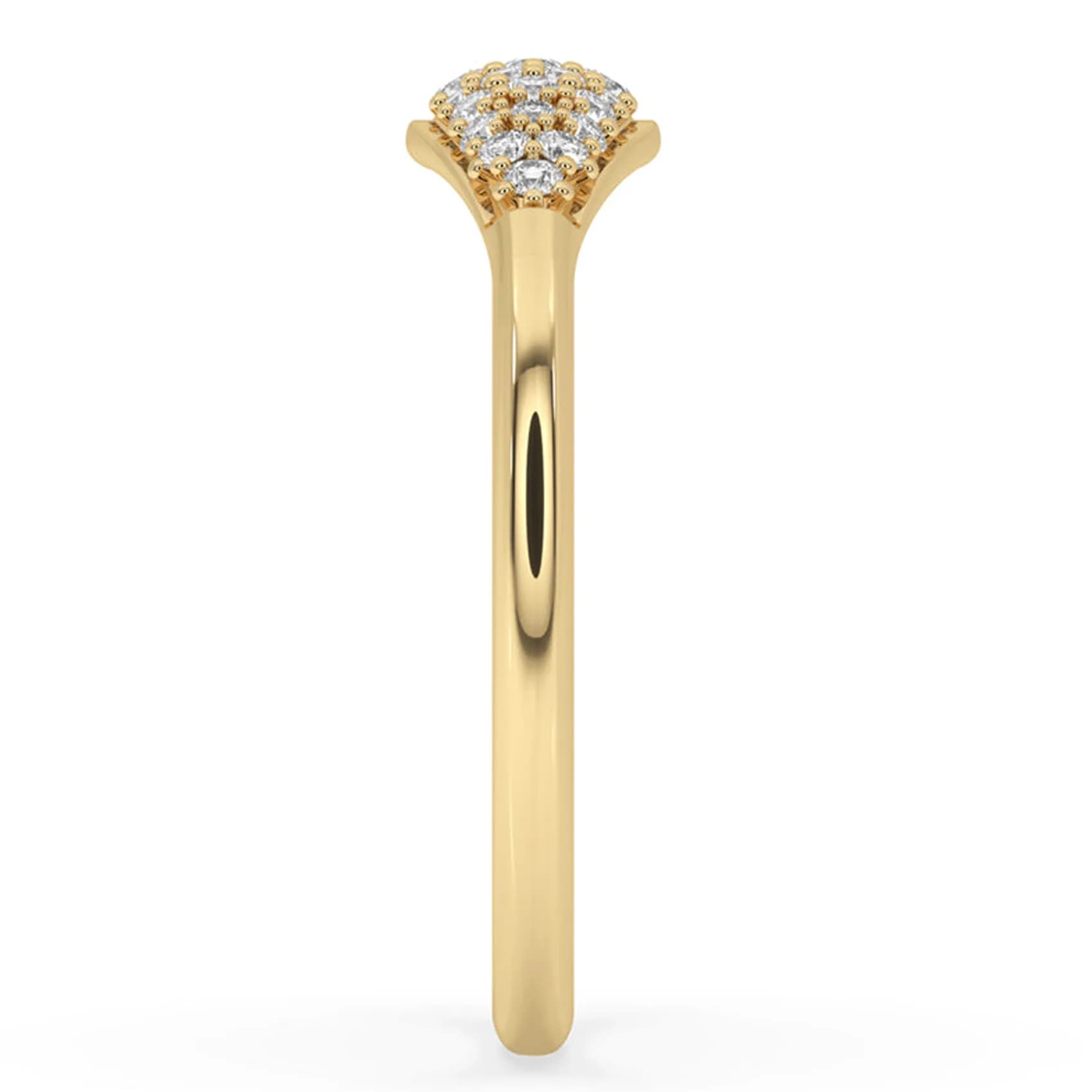 Side profile of the pavé diamond signet ring in yellow gold