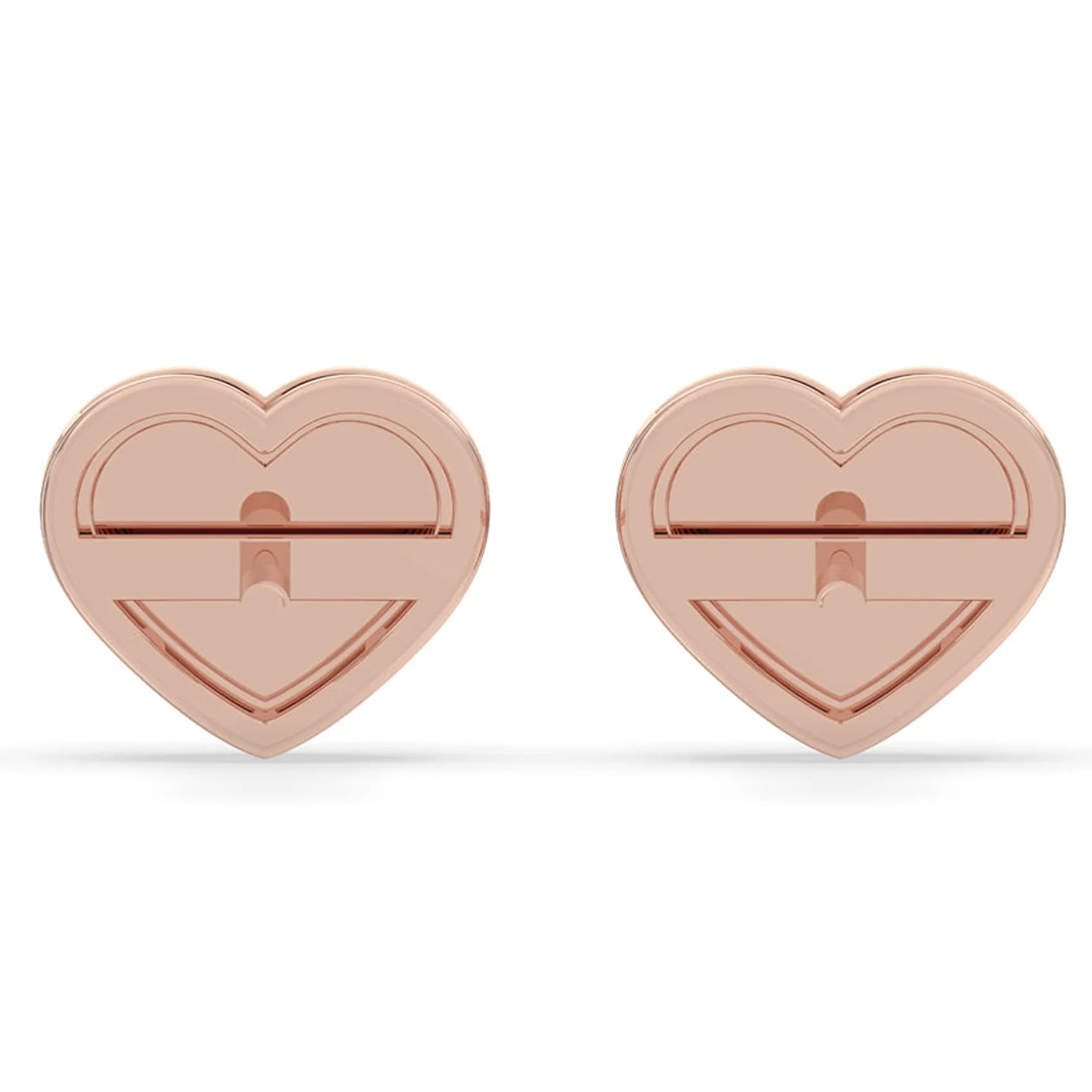 Back view of the pavé heart stud earrings in rose gold, showing the claw gallery