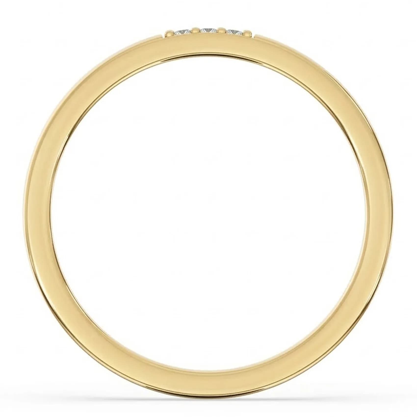 Through-finger view of the slim band in yellow gold