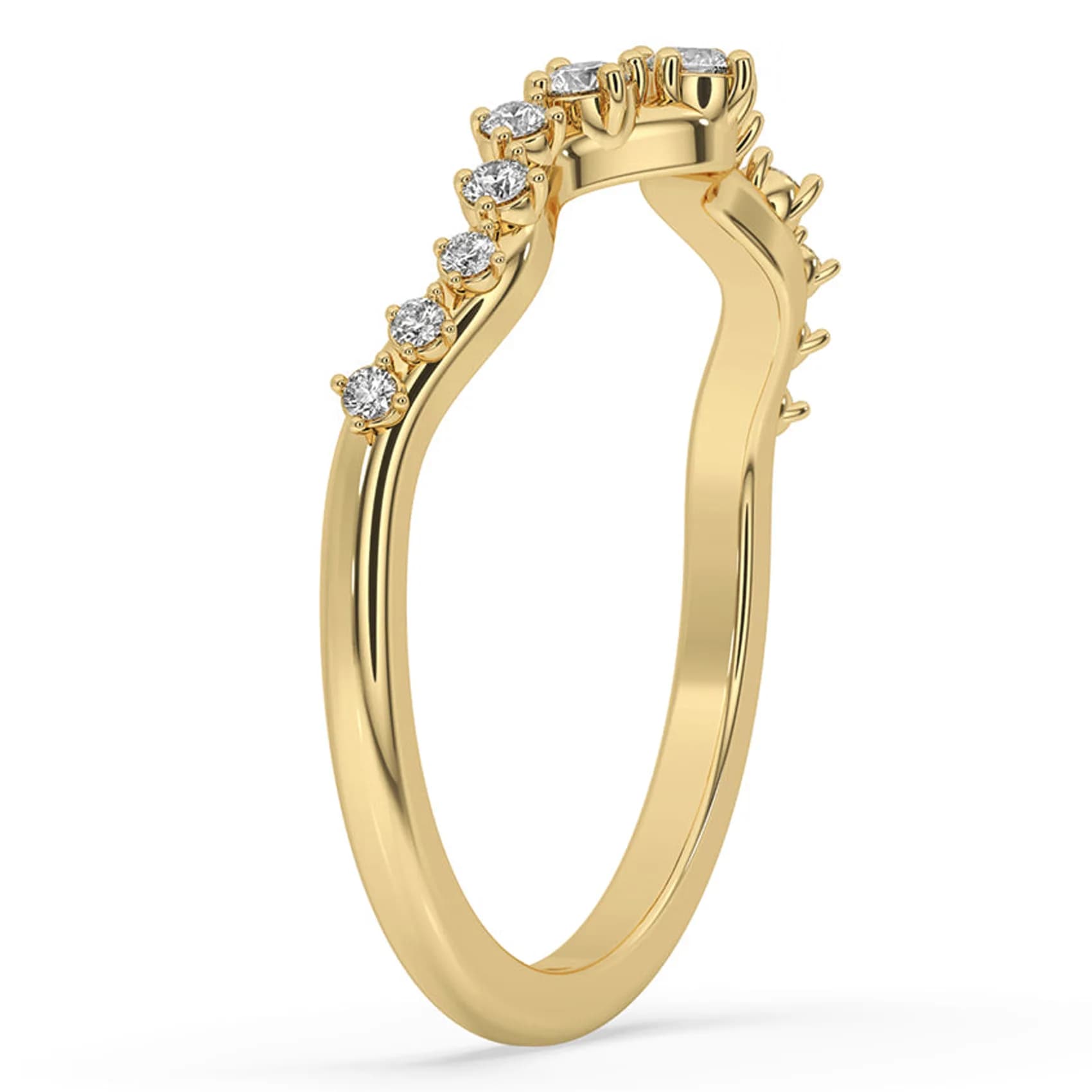 Angled view showing the curve of the tiara band from the other side in yellow gold