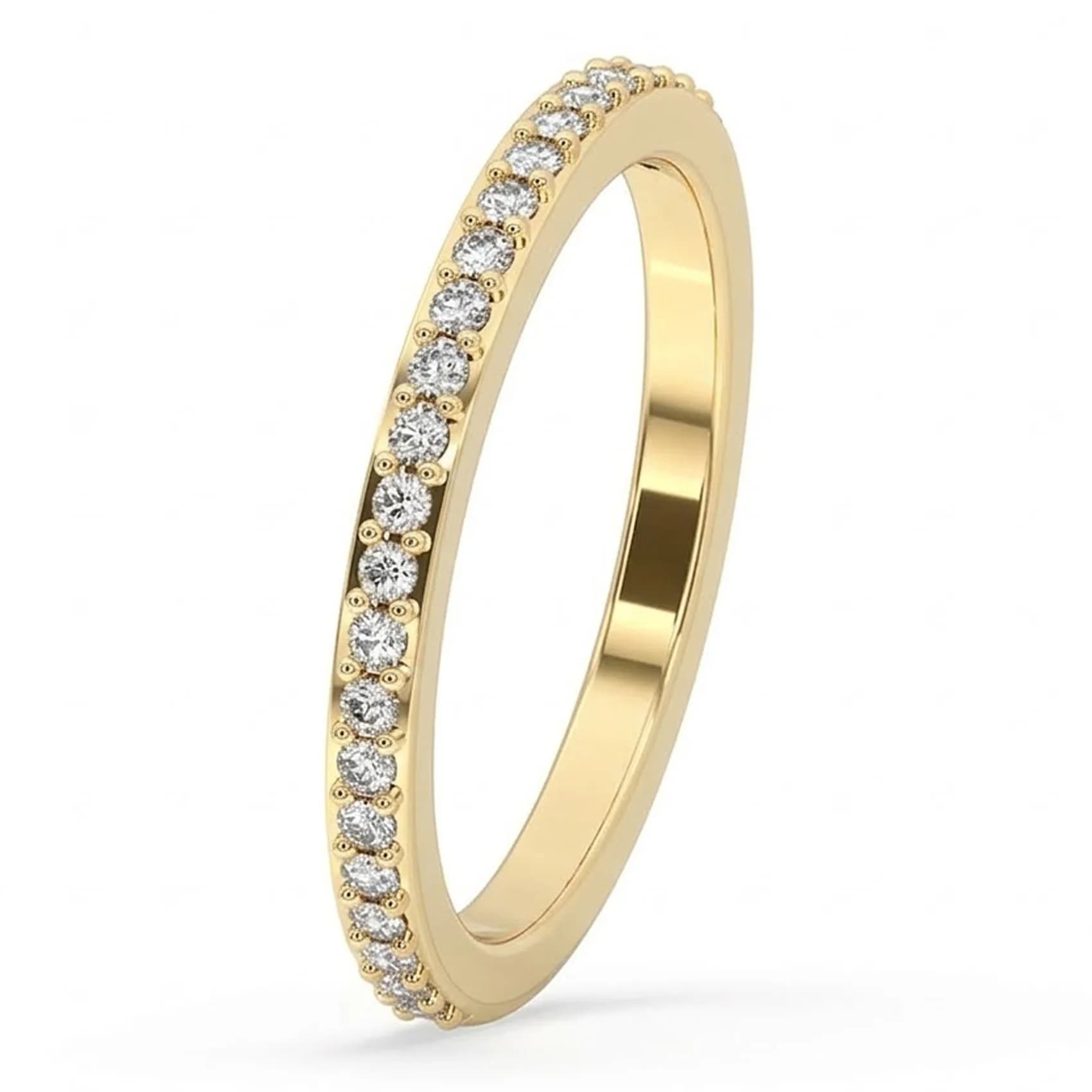 Angled view of the classic pavé half eternity band in yellow gold