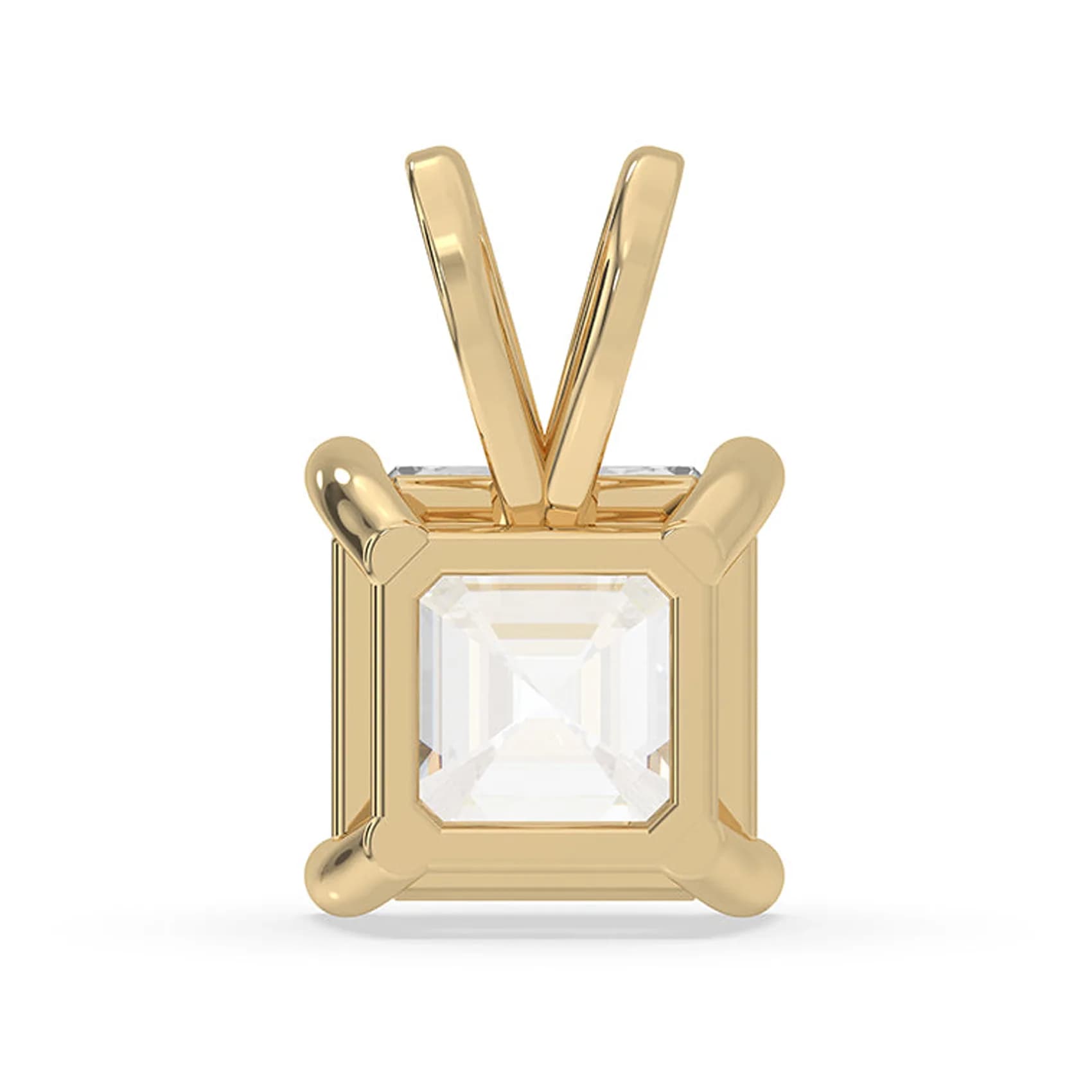 Back view of the Asscher cut solitaire pendant in yellow gold
