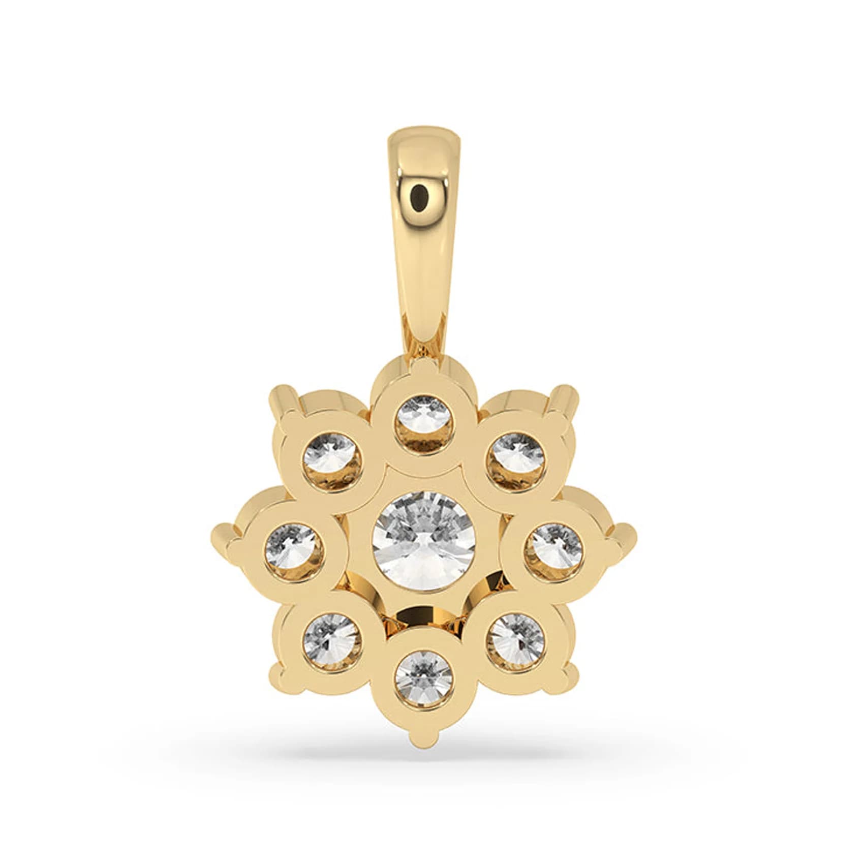 Back view of the flower cluster pendant in yellow gold
