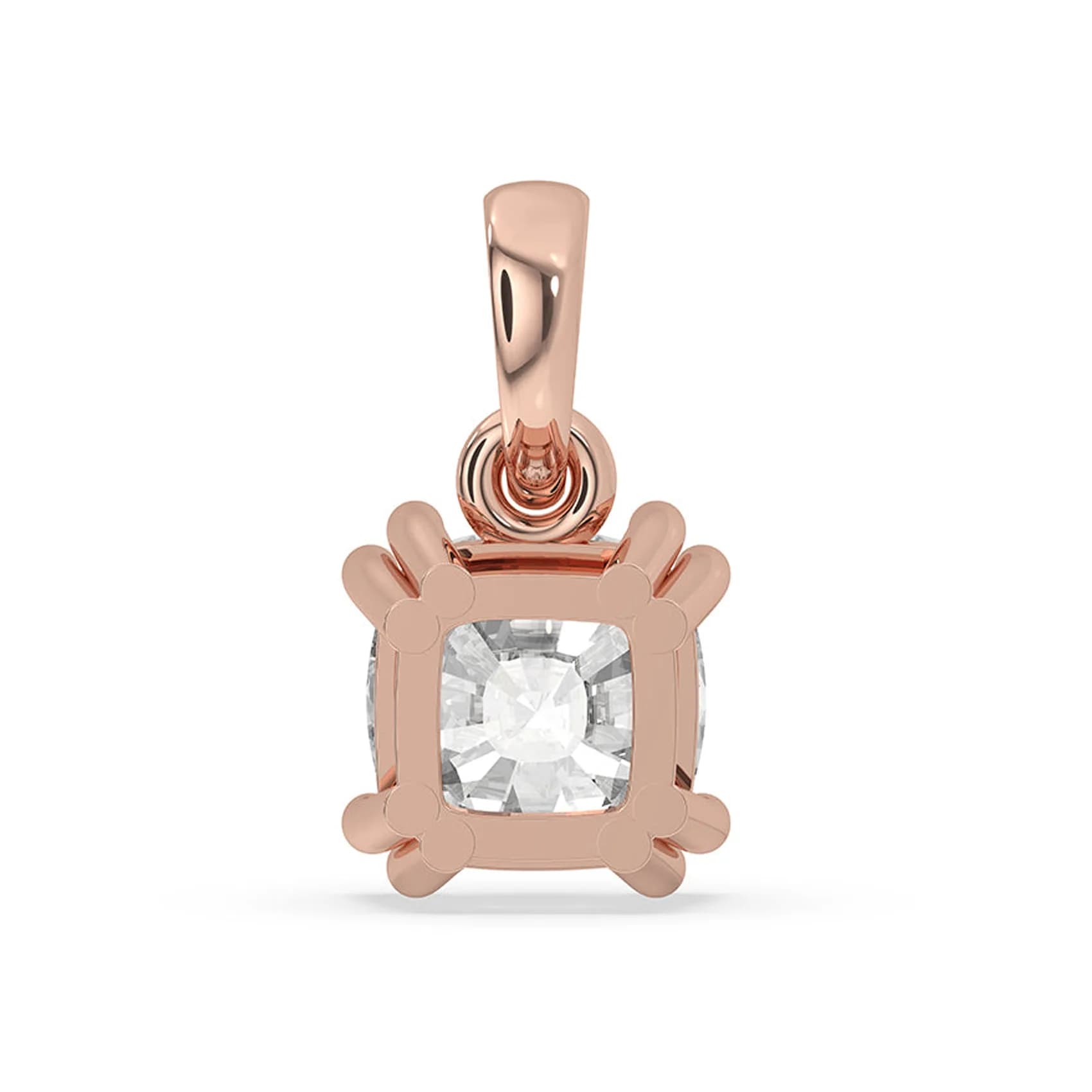 Back view of the double claw cushion pendant in rose gold