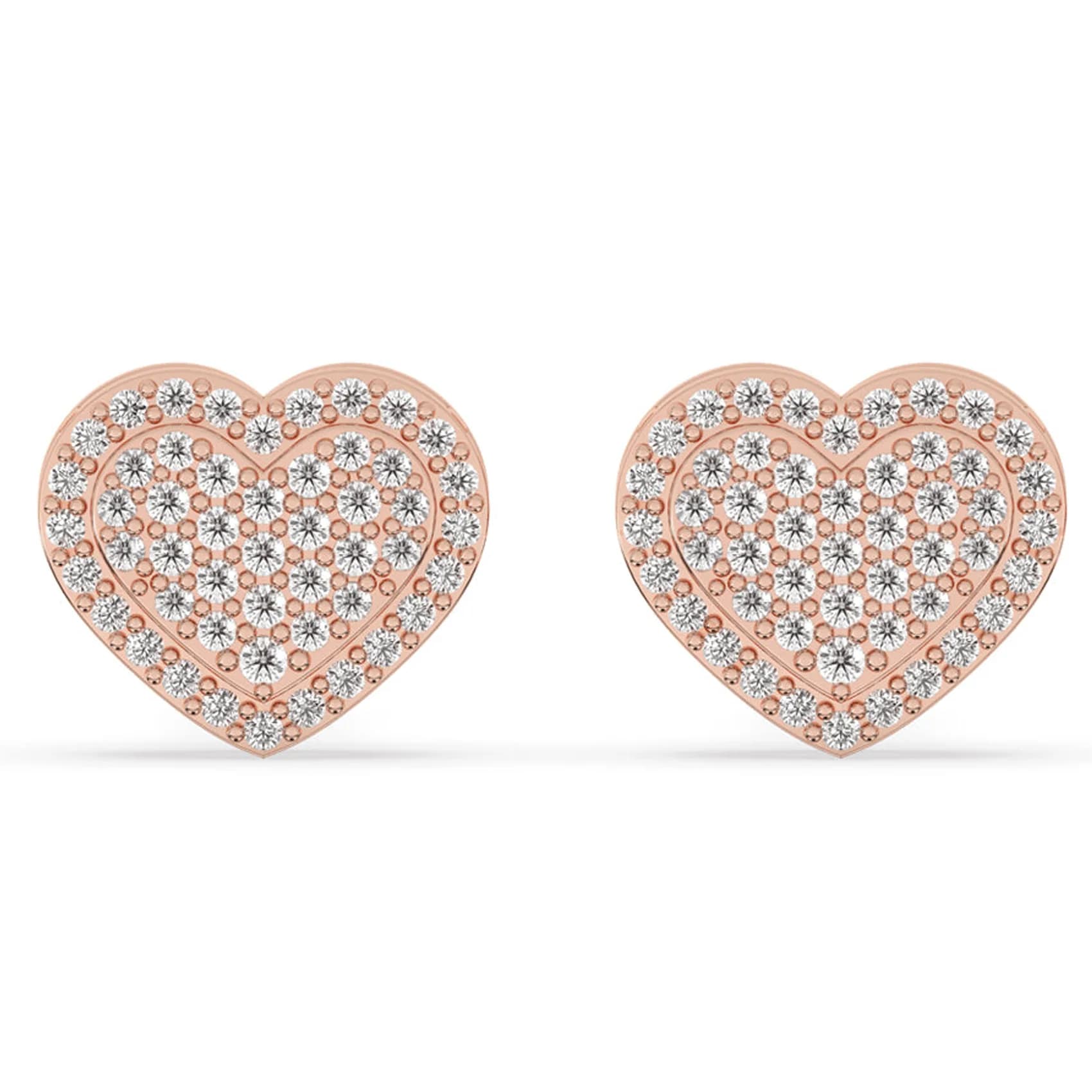 Front view of the pavé heart stud earrings in rose gold