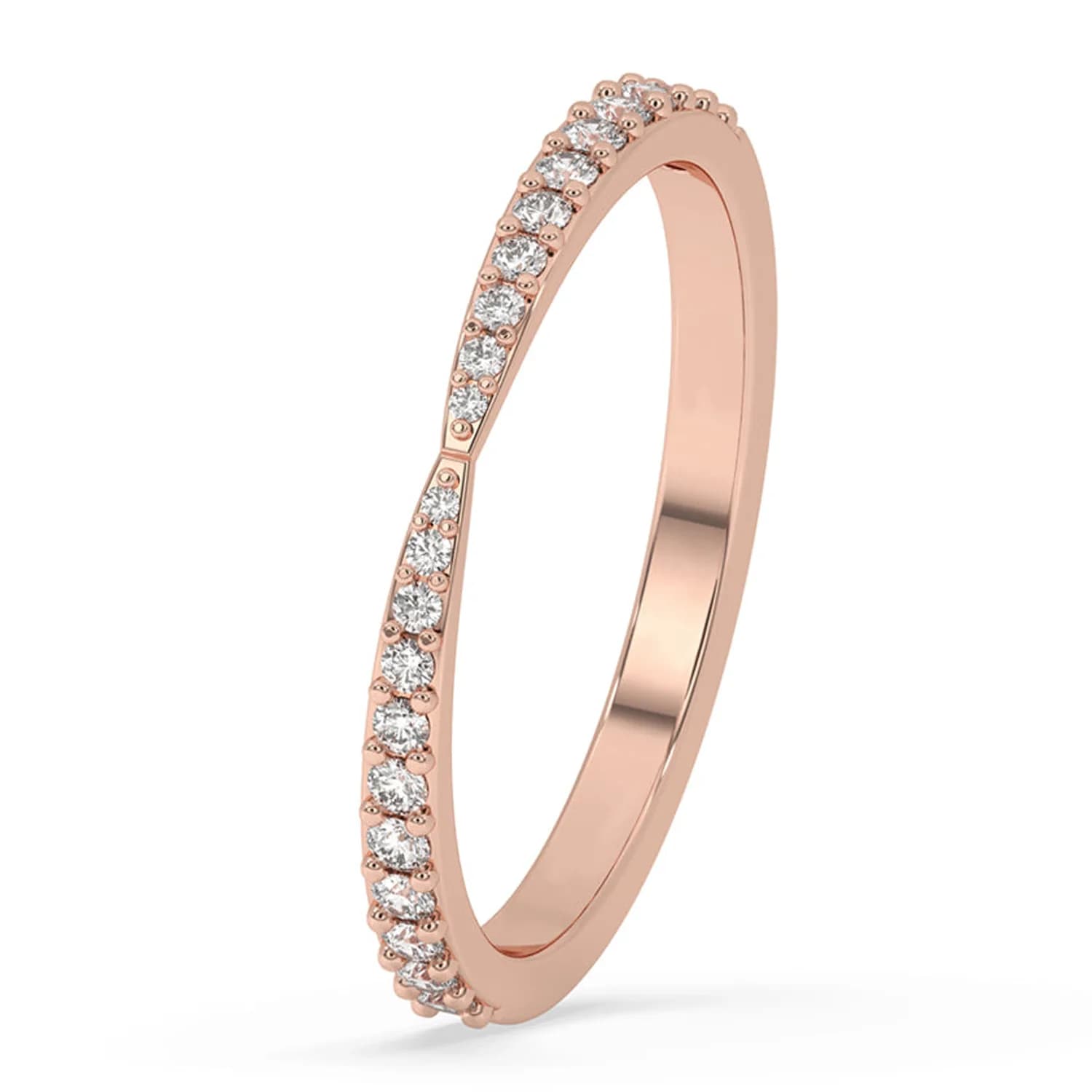 Angled view of the notched half eternity lab grown diamond band in rose gold